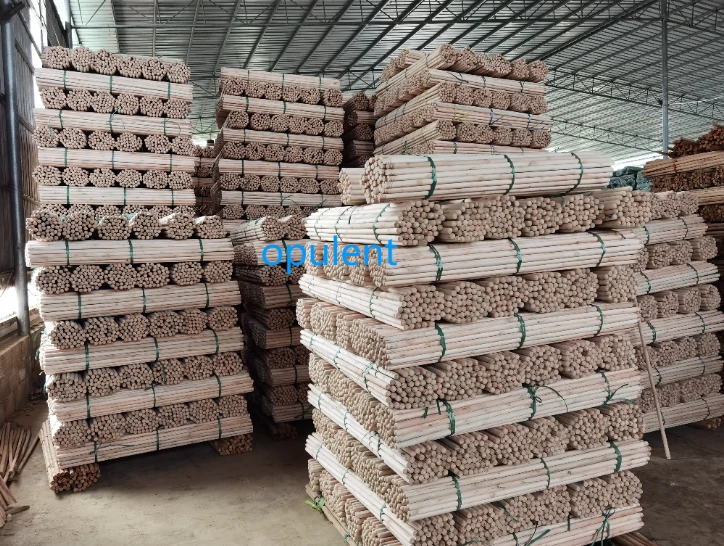 High-Quality Broom Handles Neatly Stacked for Shipment