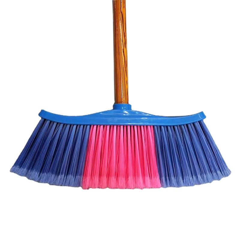  Indoor Push Broom Brushes Wholesale PP Blue Brooms Head with PVC Wooden Stick