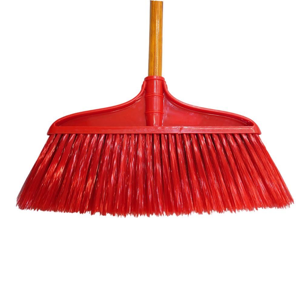Red Soft-bristle broom with wooden stick suitable for daily home, office and other cleaning scenes