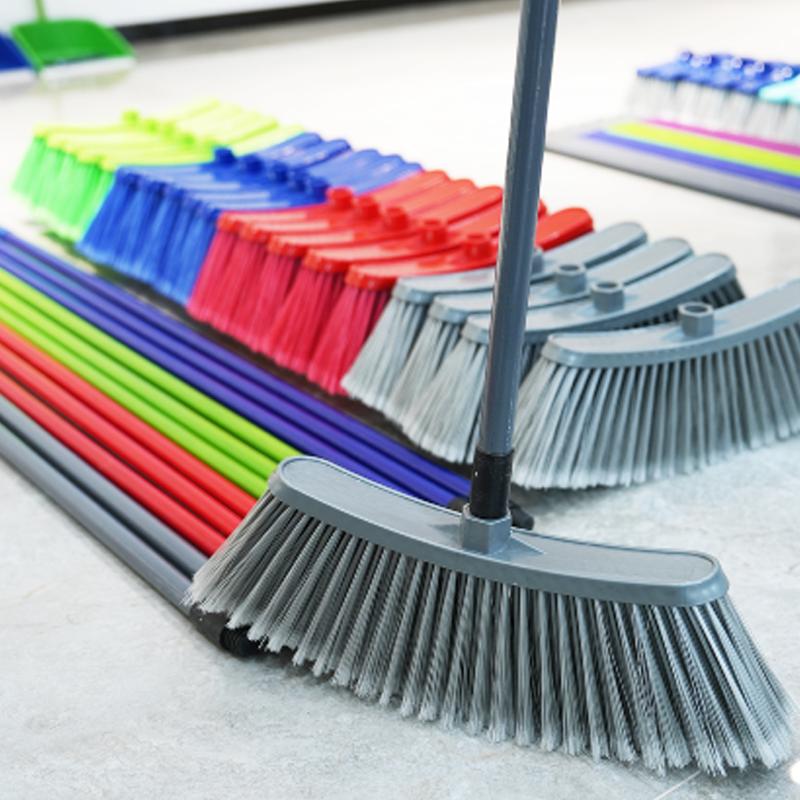 Vibrant Color Options Grey Plastic Broom with Sturdy Bristles and Long Handle for Home Cleaning